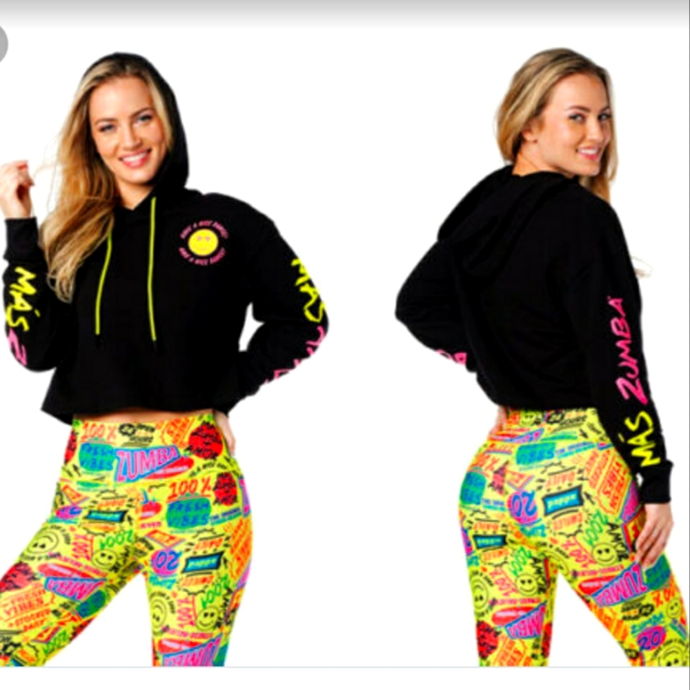 Have A Nice Dance Mas Zumba Mas Amor Cropped Hoodie Sweatshirt size Medium Black